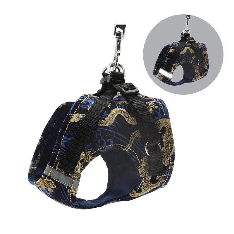 Darkblue Pet Dog Cat шлейка с поводком Регулируемый жилет прогулочные принадлежности Мягкий дышащий китайский стиль щенок для маленьких средних больших собак - Цвет: Darkblue