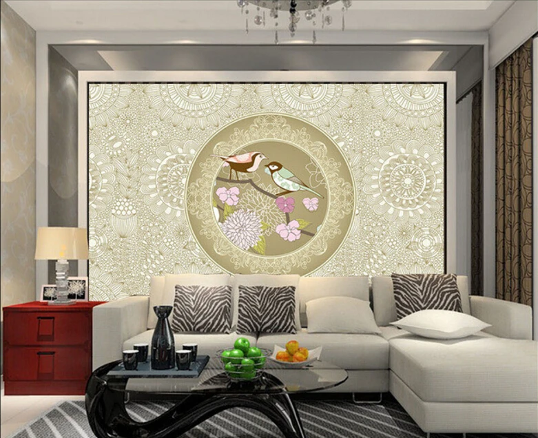 Пользовательские цветочные обои романтический эстетический узор Птицы 3D