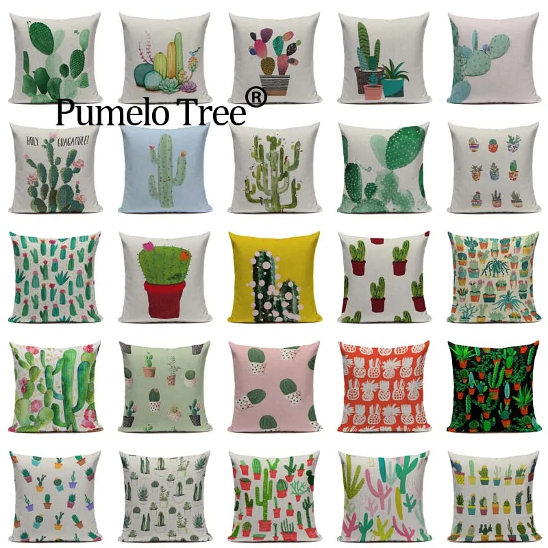 Наволочка с акварелью Декор для дома наволочка желтым КАКТУСОМ домашние