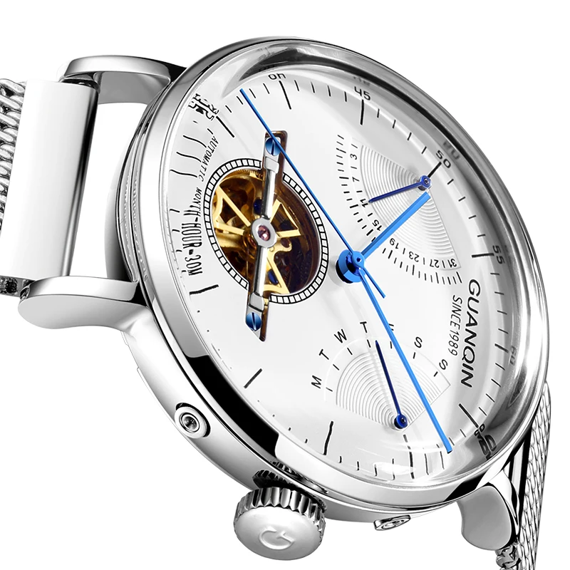 Высококлассные механические часы Tourbillon GUANQIN автоматические мужские