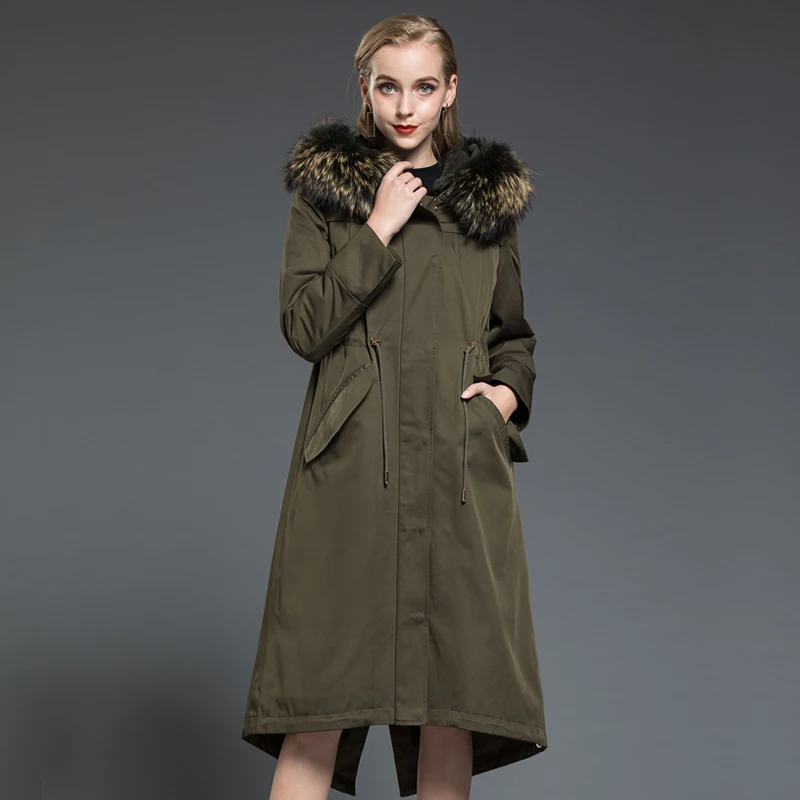 AYUNSUE Parka Real Fur Coat Female Natural Rabbit Liner Long Coats Winter Jacket Women Raccoon Collar Warm Parkas MY3501 | Женская