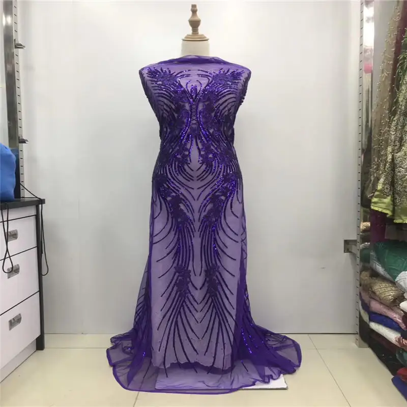 2019 последняя фиолетовая Белая французская африканская кружевная ткань высокого