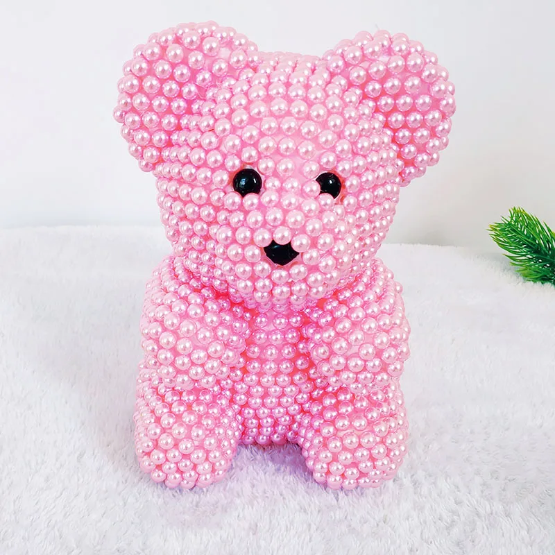 pink bear Творческие подарки на день Святого Валентина, ручной работы, из пеноматериала медведя Жемчуга Комплект 20 см пены медведь для творческий подарок на день рождения разных цветов - Цвет: pink bear