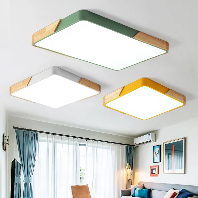 

BOKT нордический дуб с регулируемой яркостью светодиодный потолочный светильник s гостиная квадратная многоцветная светодиодная потолочная...