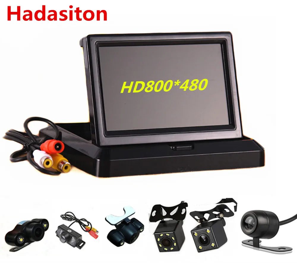 Складной " TFT LCD HD800* 480 экран автомобильный монитор заднего вида парковочный монитор с 2 видео входом, камера заднего вида(опционально
