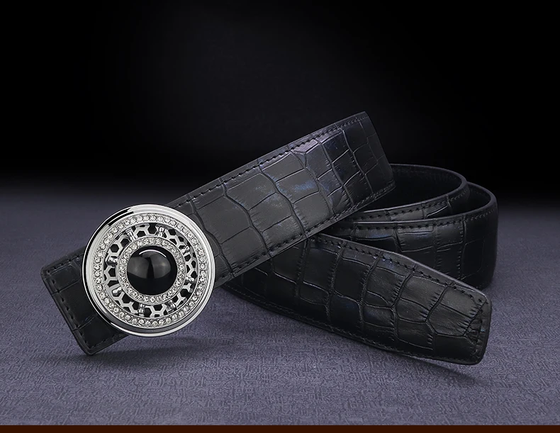 High quality designer belt men genuine leather luxury famous rotate round buckle Crocodile pattern Waist Strap Casual Waistband