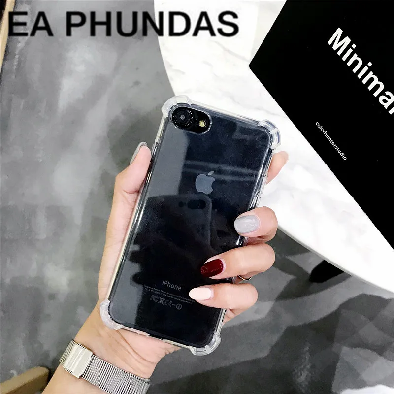 Luxury Transparent Four Corners Anti-knock phone Cover For iPhone 5 7 6 6S 8 Plus X Case Soft Silicone Full protect Coque Fundas |