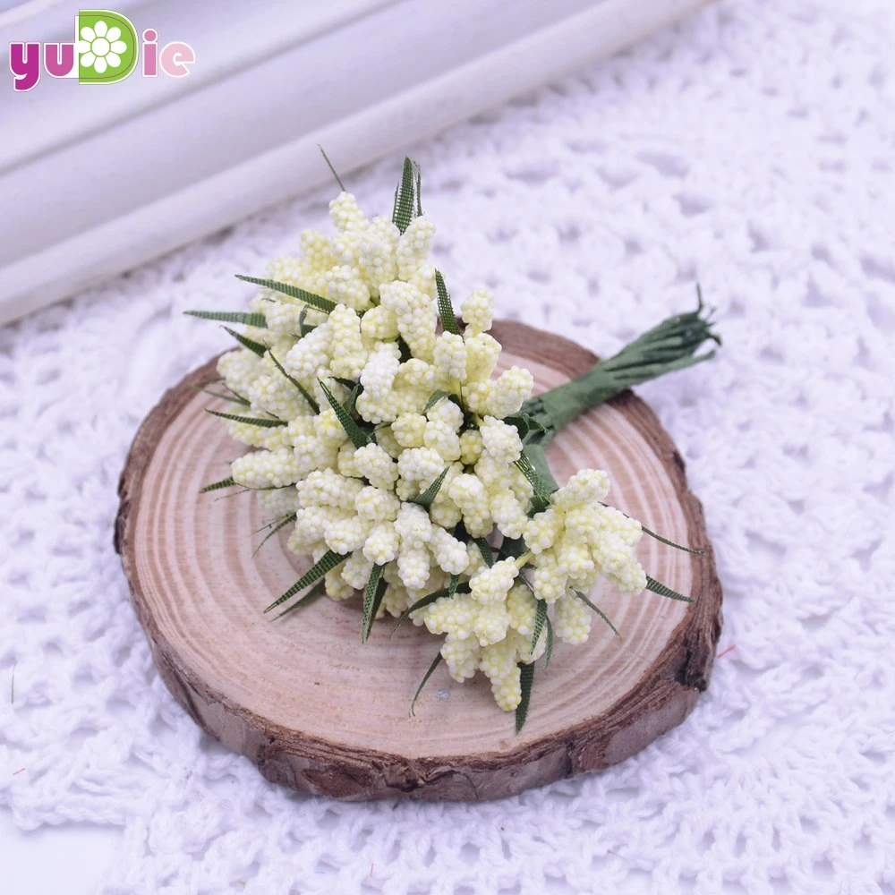 Milk white 12 шт./лот) Разноцветные бутоны для скрапбукинга букет тычинки Свадебная коробка декоративная ягода stame - Цвет: Milk white