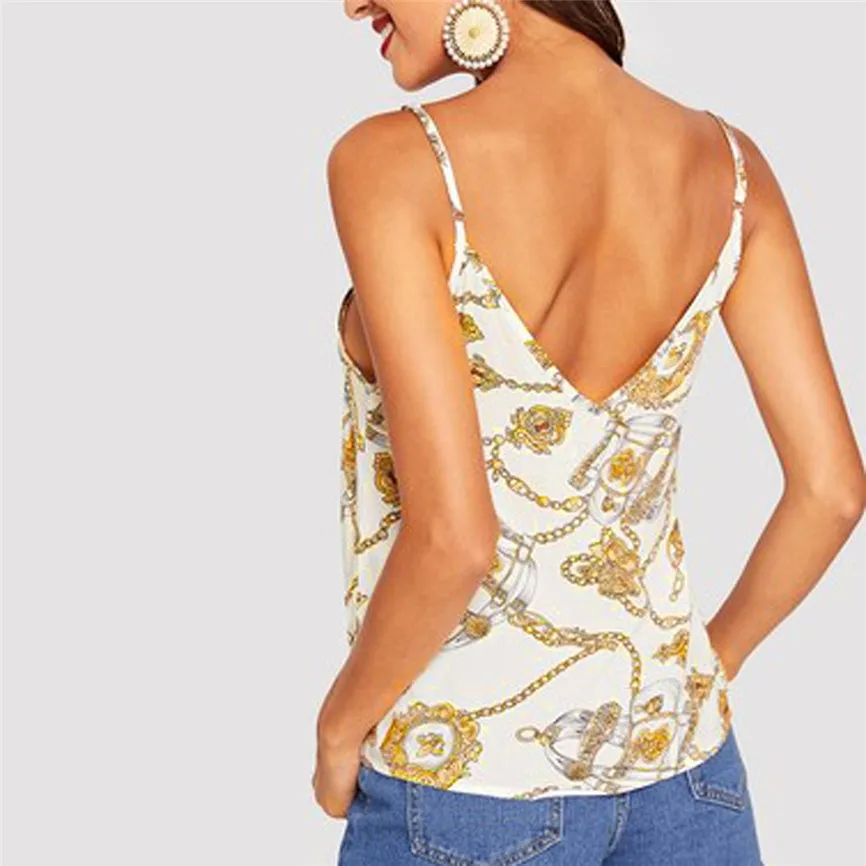 Модный женский жилет майка без рукавов с принтом цепи повседневная 2109 новый