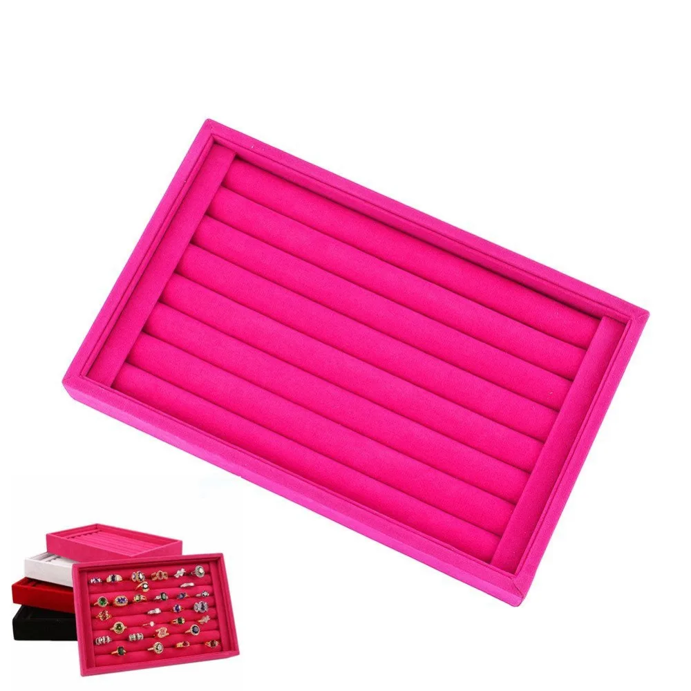 Бархатная шкатулка для ювелирных украшений ярко-розовый лоток хранения запонок