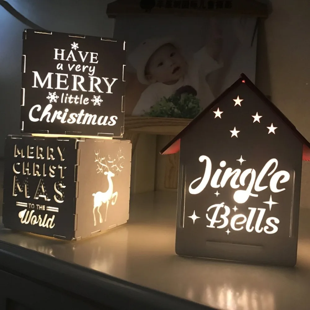 Wooden House NightLlight Square Wood box Room Decor String Lamp Wedding Party Holiday Fairy Lights Novelty |