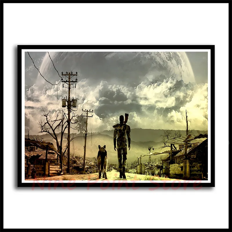 Игровой плакат Fallout, бар, детская комната, домашний декор, игровой рисунок, покрытая настенная бумажная наклейка, декоративные наклейки на стены, бескаркасные - Цвет: Зеленый