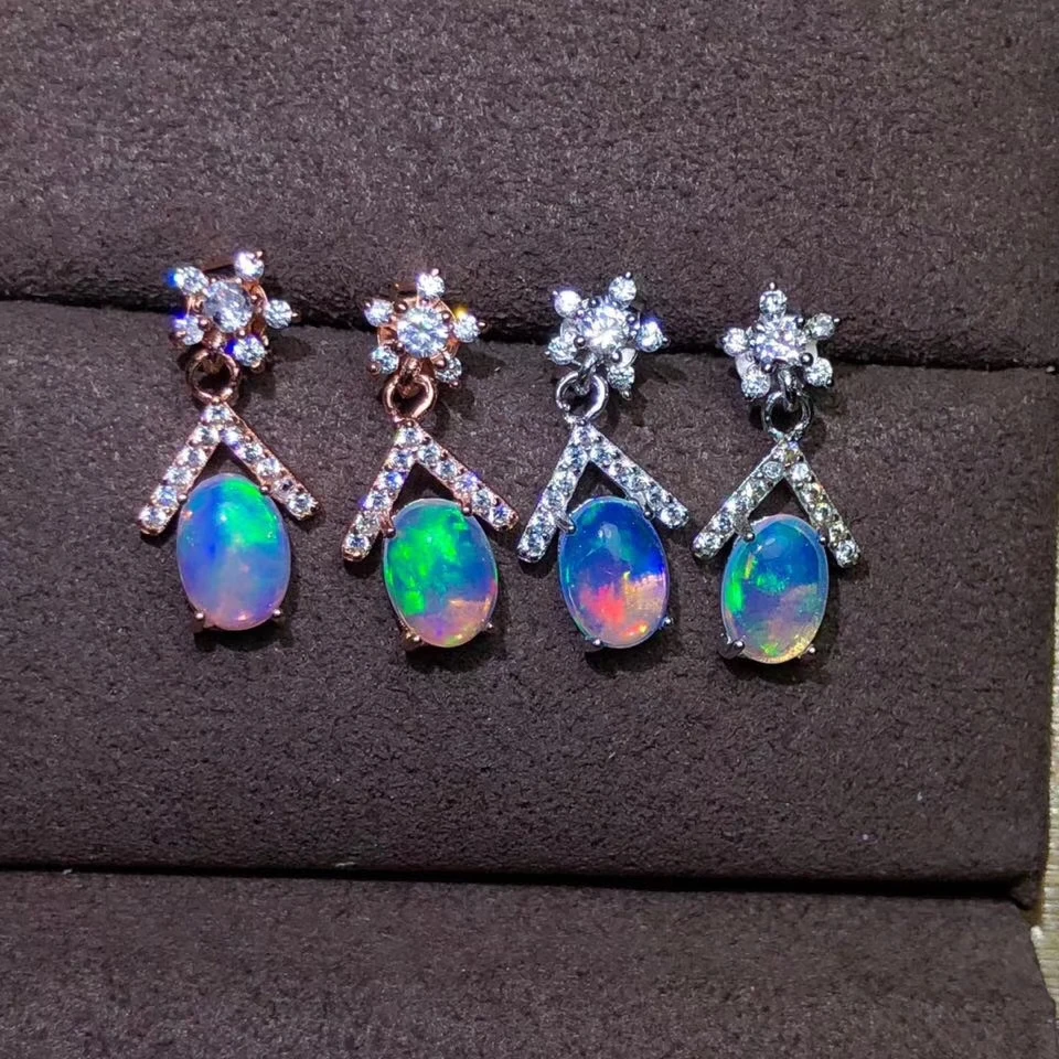 

Lovely Opal Gemstone Stud Earring for Women Jewelry Good Fireworks Natural Gem Real 925 Silver Gold Plated Girl Gift