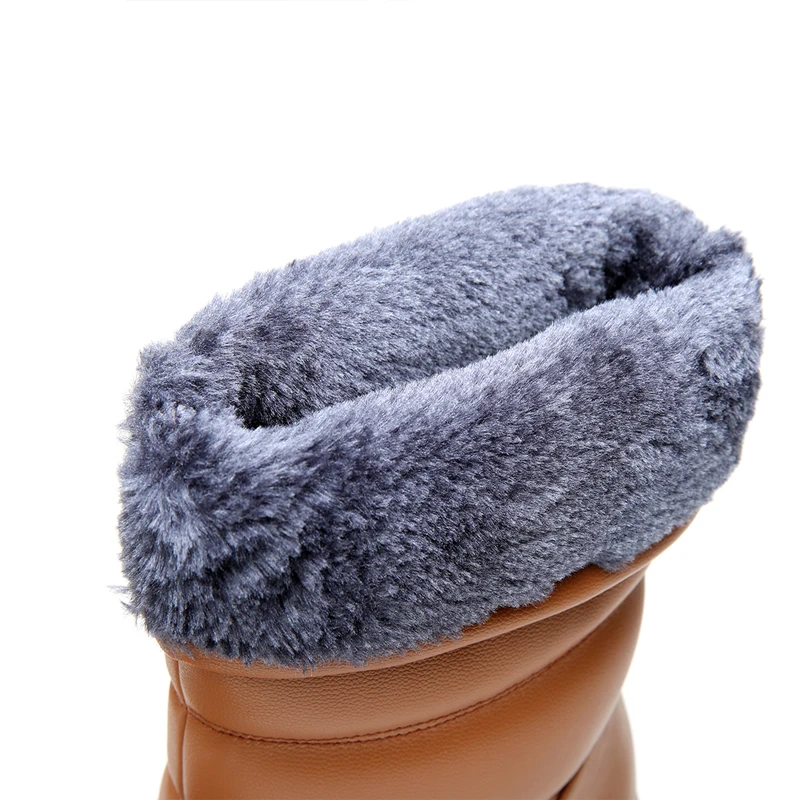 New Winter Mid Calf Boots Women Genuine Leather Boots Wedges Round Toe Mid Heels Boots High Quality Shoes Size 34-41 M4.0