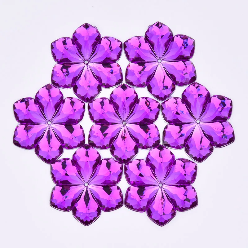 Dark Purple JUNAO 28 мм, вышитые прозрачные белые цветы, стразы, аппликации с плоской задней частью, большие акриловые хрустальные бусины для рукоделия - Цвет: Dark Purple