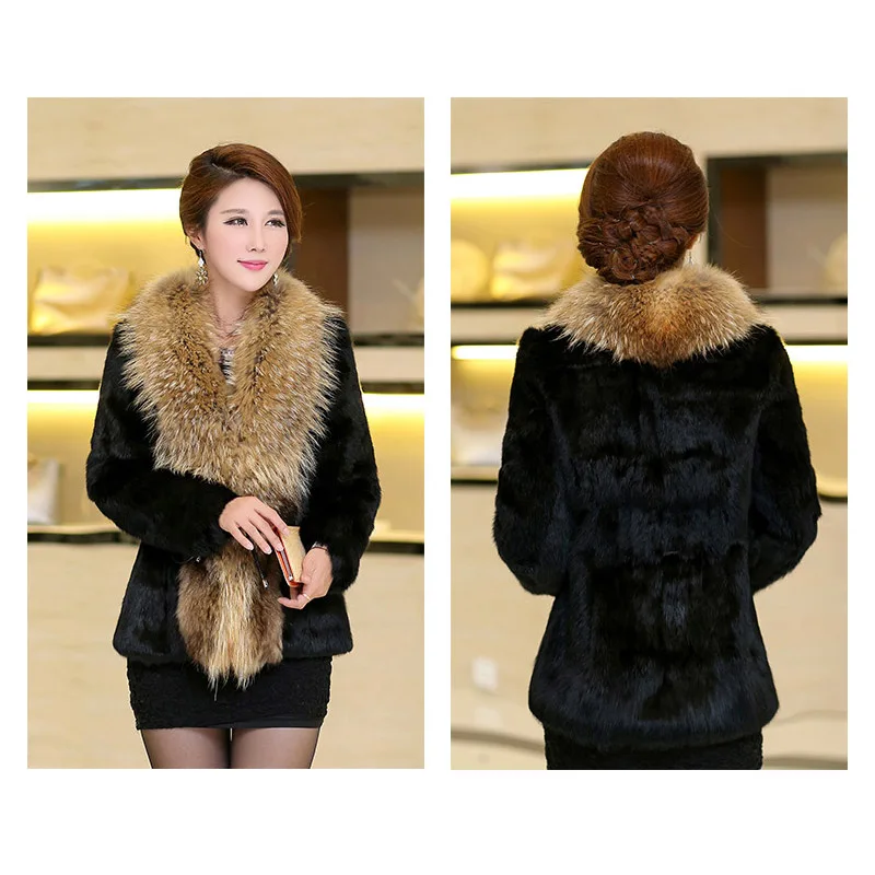 Большой воротник из натурального меха енота Женская куртка цельного кроличьего