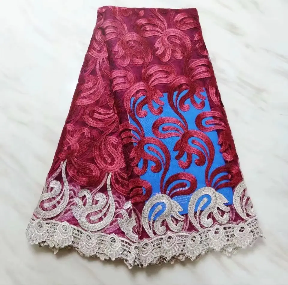 5 ярдов/шт Красивая фуксия французская Сетка кружевная вышивка африканская ткань