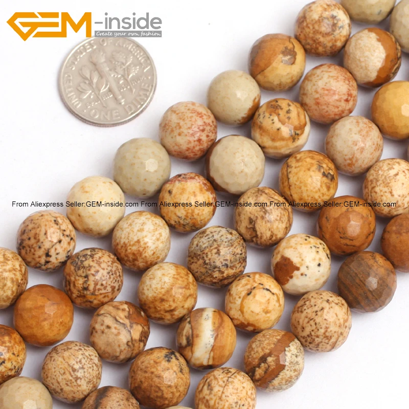 Граненые картины Jaspers каменные бусины для изготовления ювелирных изделий 4-12 мм 15