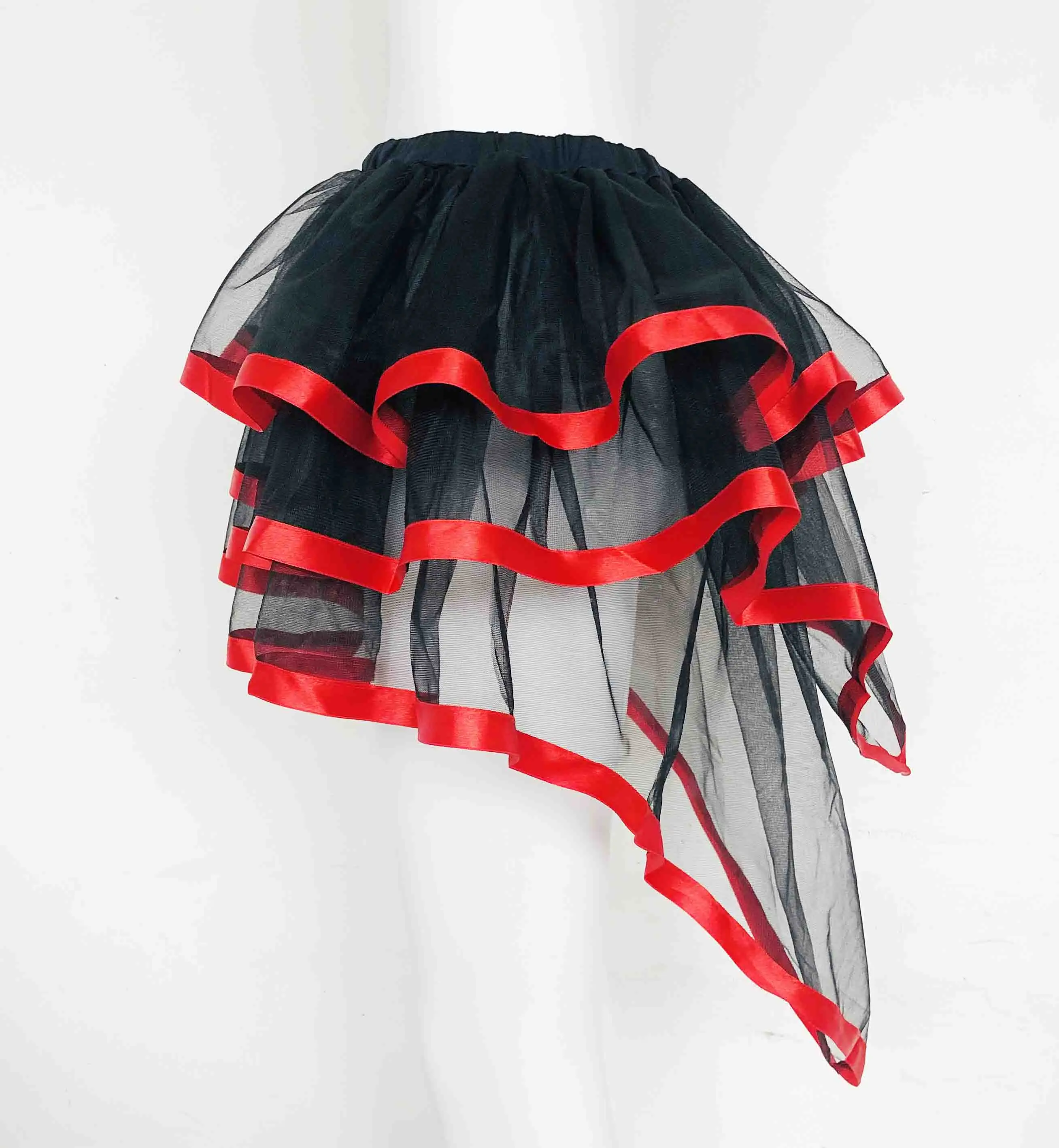 black with red UTMEON, сексуальная женская черная, красная юбка-американка, черная, фиолетовая юбка-пачка, юбка в сеточку, юбка-смокинг, юбка со шлейфом и рюшами - Цвет: black with red