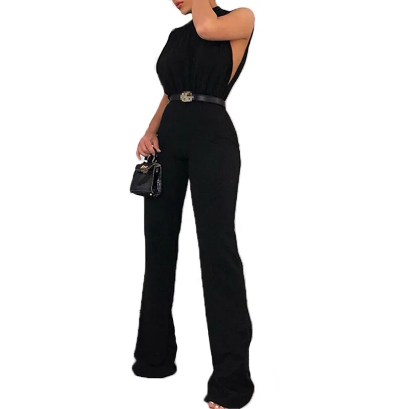 

Women Ladies Clubwear Summer Rompers Jumpsuits Trousers Playsuit Fashion Sexy Sleeveless High neck belt Elegant OL Overall set