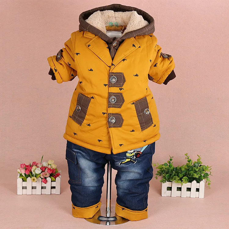 Winter Baby Products High Quality Warm Fashion Hoodies Coat Cartoon Jeans Kids Clothes Set Free Shipping |