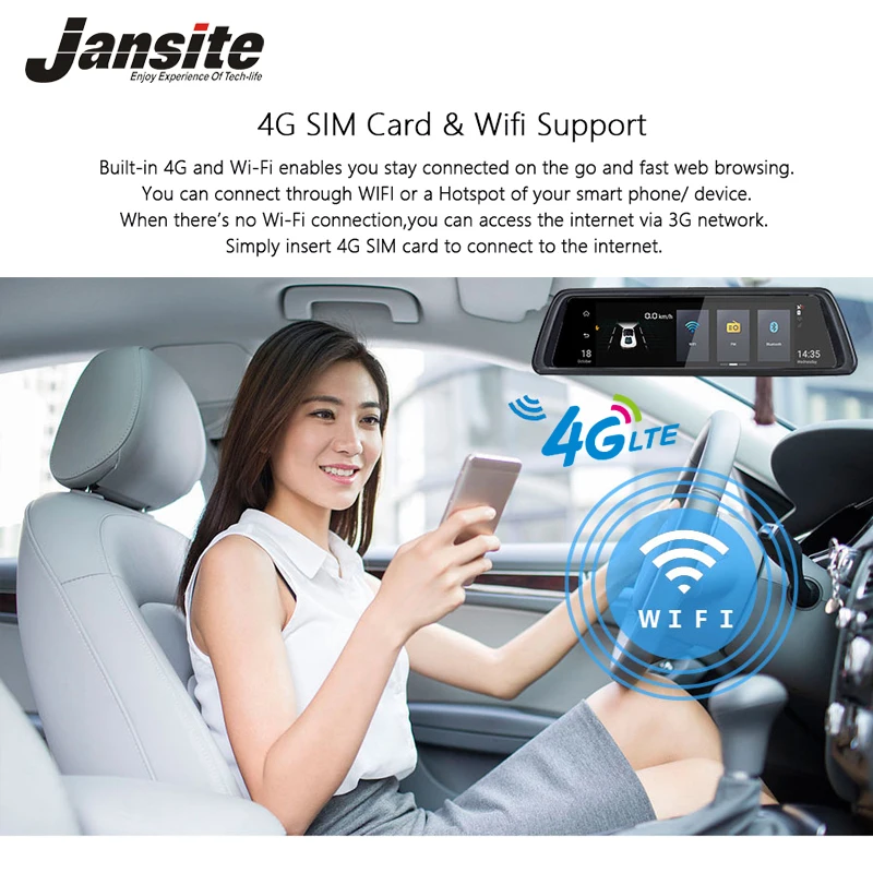 Jansite Автомобильный видеорегистратор 10 &quotFull Touch ips 4G Android зеркало gps FHD 1080P