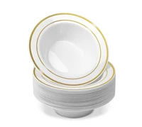 25pcs disposable plastic bowls 12 oz soup bowls gold trim real china design premium heavy duty plastic plates for wedding