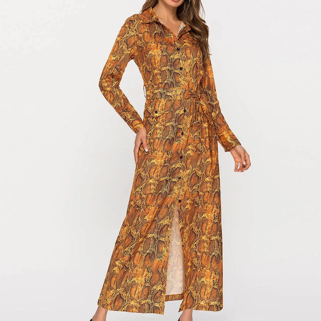 JAYCOSIN Snake Skin Print Vintage Maxi Dress Women Clothes Autumn Long Sleeve Sexy Party Office Ladies Dresses dropshipping 429W | Женская