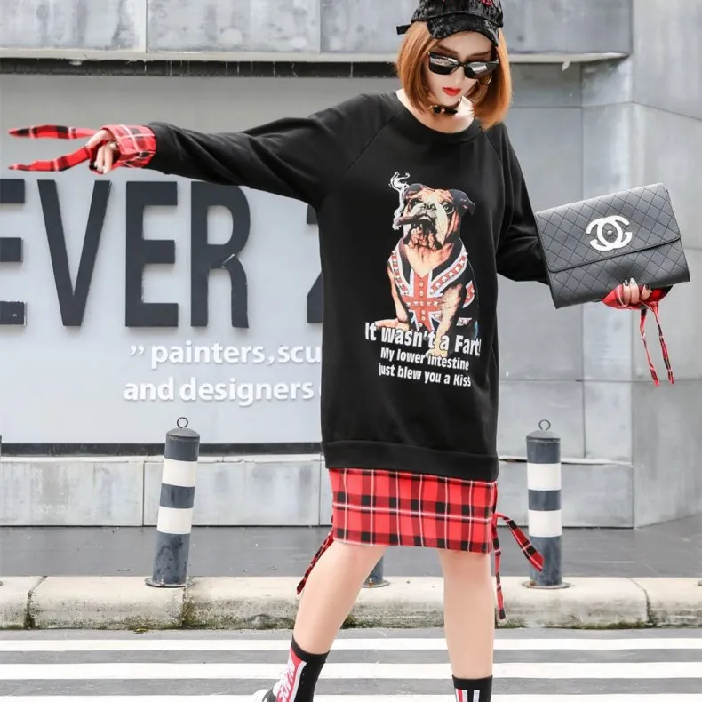 Пёс из мультфильма животное Priting толстовки платье Для женщин Street Wear шипованных