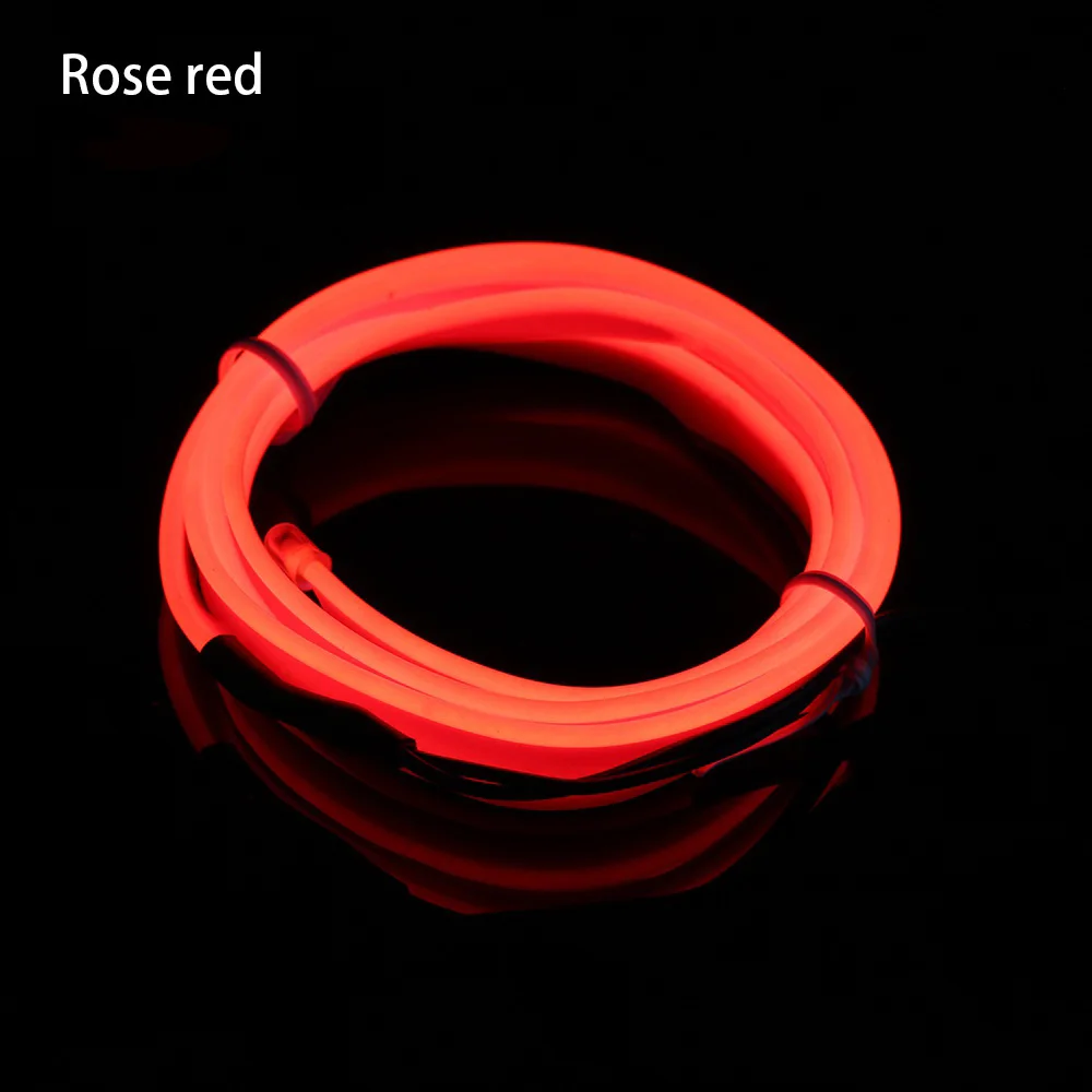 rose red 1PC Multi-Color 1m/2m/5m LED Flash Flexible Neon Light Glow EL Strip Tube Wire Rope Glow Car Decor - Испускаемый цвет: rose red