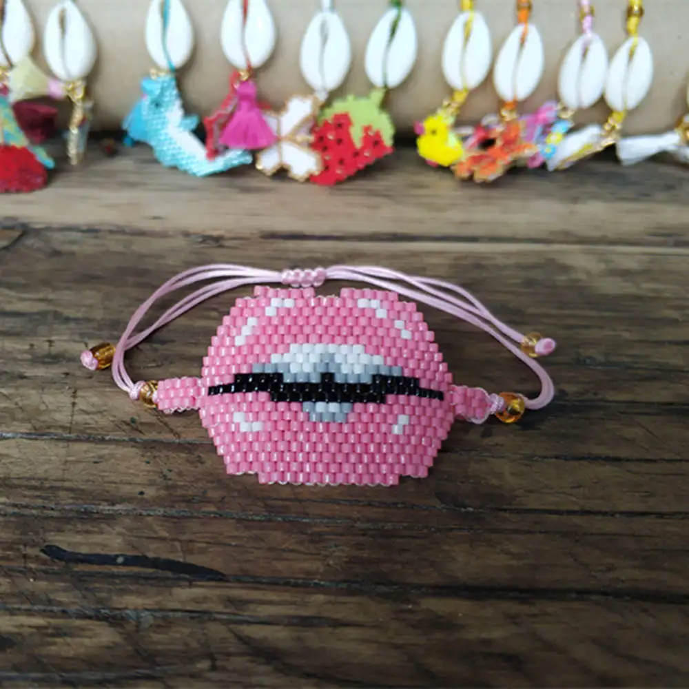 Shinus MIYUKI браслет сглаза браслет браслеты бусины MIYUKI Delica bileklik Pulsera Labios ручной работы тканый браслет для женщин - Metal Color: MB2018-A Sexy Lips