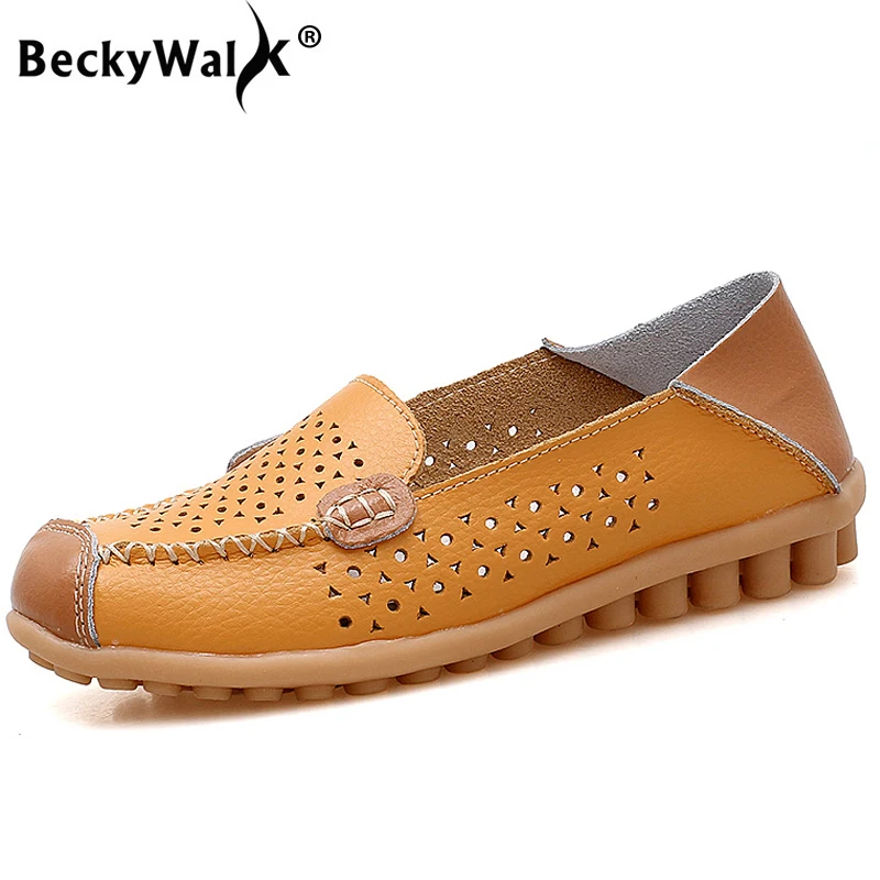 BeckyWalk Новинка летняя женская обувь из натуральной кожи женские мокасины с