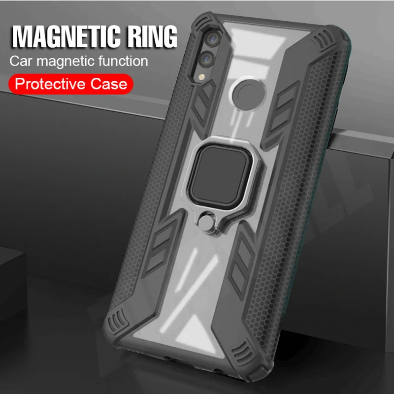 Броня чехол для Huawei Y7 2019 Магнитный палец кольцо защитный жесткий противоударный