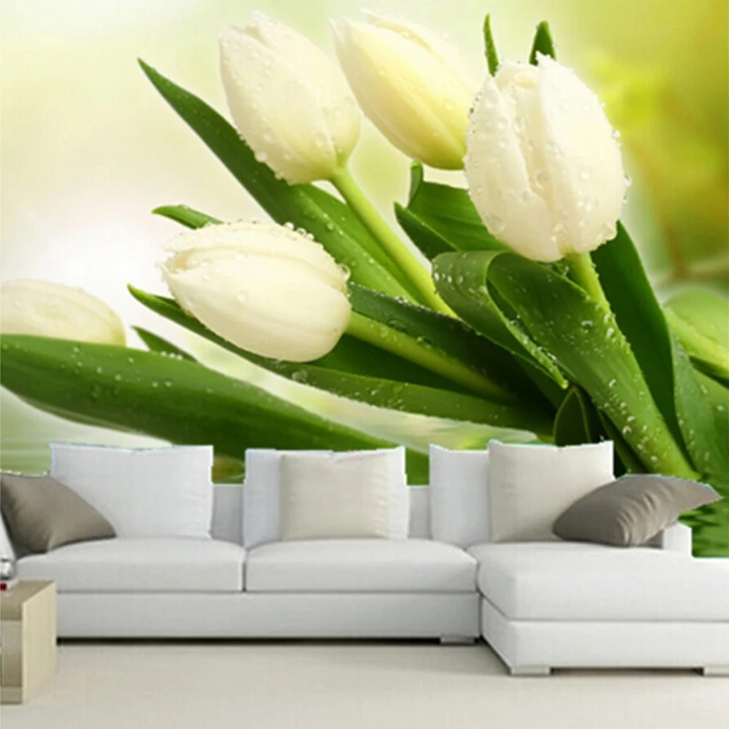 

Custom Photo Wallpaper Murals 3D Modern Living Room TV Backdrop Wall Decor Bedroom Fresh White Tulips Non-woven Mural Wallpaper