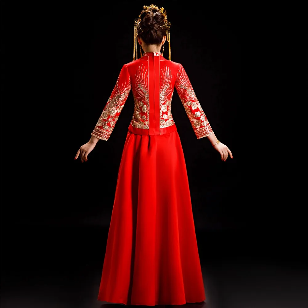 Шанхай история Длинные платья Cheongsam с вышивкой красные Qipao для женщин