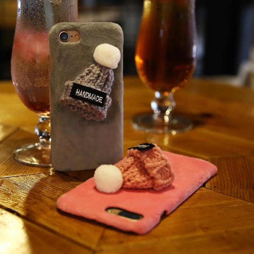 Kisscase Плюшевая обложка для iPhone 6 6S 7 8 Plus 5S SE Смазливая вязаная шляпа Плюшевые чехлы 5