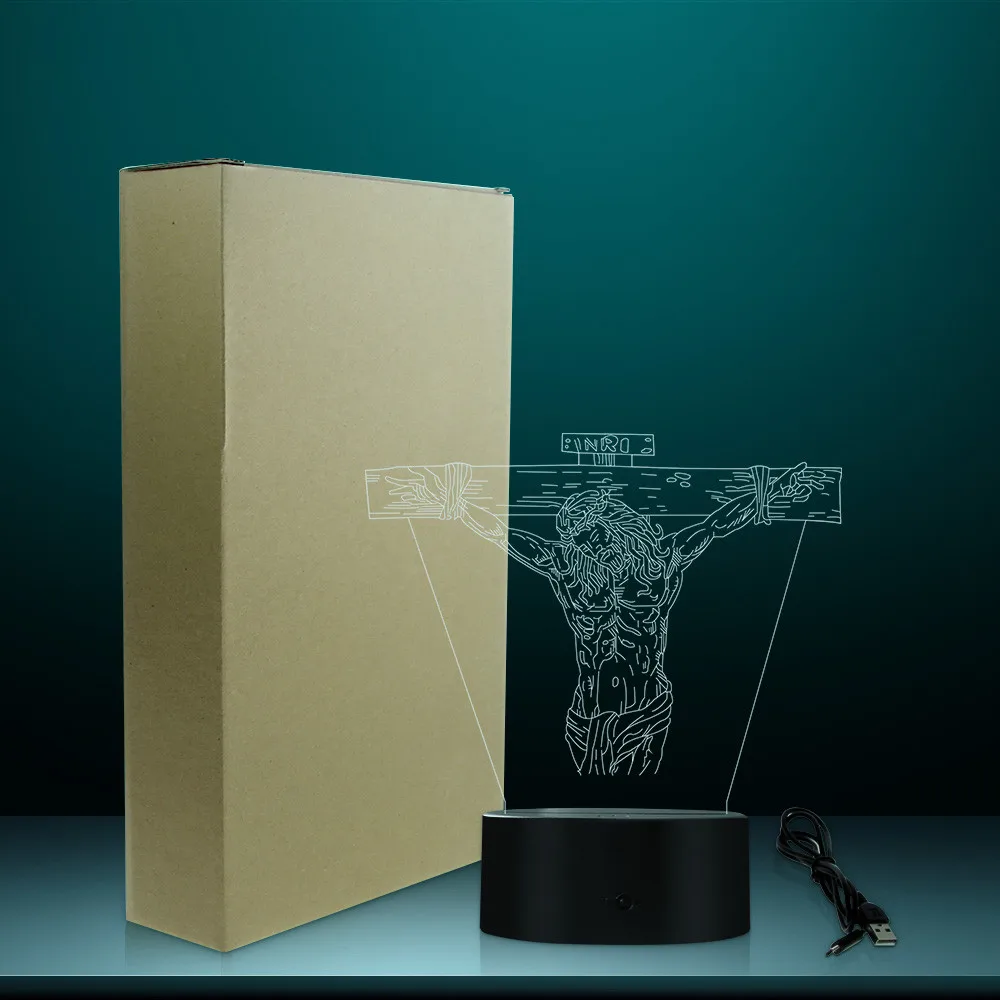 3D светодиодный ночник с крестом ииисуса проектированный светильник для стола