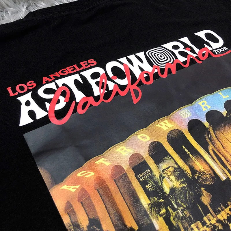 Футболка с изображением Трэвиса Скотта ASTROWORLD LA Forum Los Angeles Tour с коротким рукавом 1:1 Высокое качество Мужская и женская футболка в стиле хип-хоп ASTROWORLD