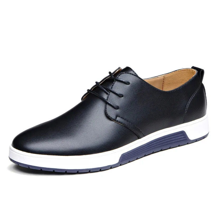 

Dropshipping Luxury Men Shoes Casual Leather Fashion Trendy Black Blue Brown Flat Shoes for Men Drop Shipping
