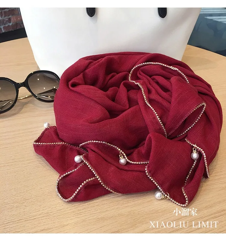 1 шт. однотонный хлопковый шарф с золотой цепочкой перламутровые шарфы хиджабы