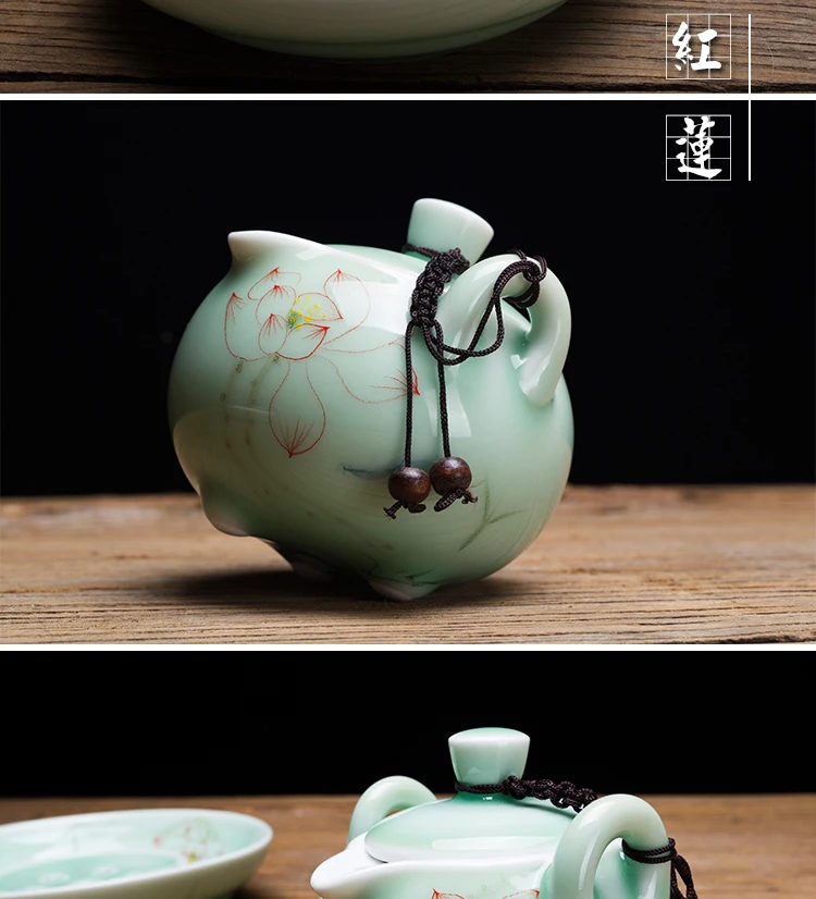 Высококачественный Longquan celadon ручная роспись чайник чайный набор кунг-фу ручной горшок один Лотос чайник с узором