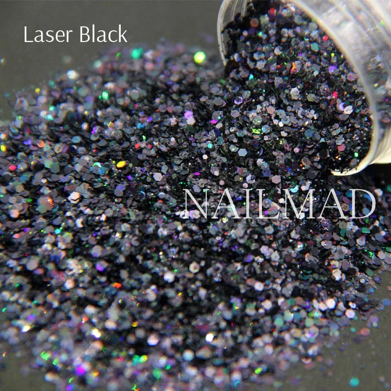 Laser Black 10 мл/коробка лазерные блестки для ногтей смешанные блестки Holo шестигранные блестки для ногтей пайетки искусство сверкающие блестки Маникюр пыли советы - Цвет: Laser Black