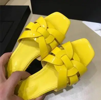 yellow flat Moraima Snc/кожаные шлепанцы на плоской подошве с перекрестной шнуровкой; летняя пикантная обувь с открытым носком; женские шлепанцы ярких цветов; пляжная одежда; сандалии - Цвет: yellow flat