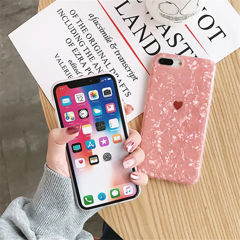 Simple Glitter Love Heart phone case For iphone XS Max X XR for 6 6s 7 8 plus soft tpu back cover |
