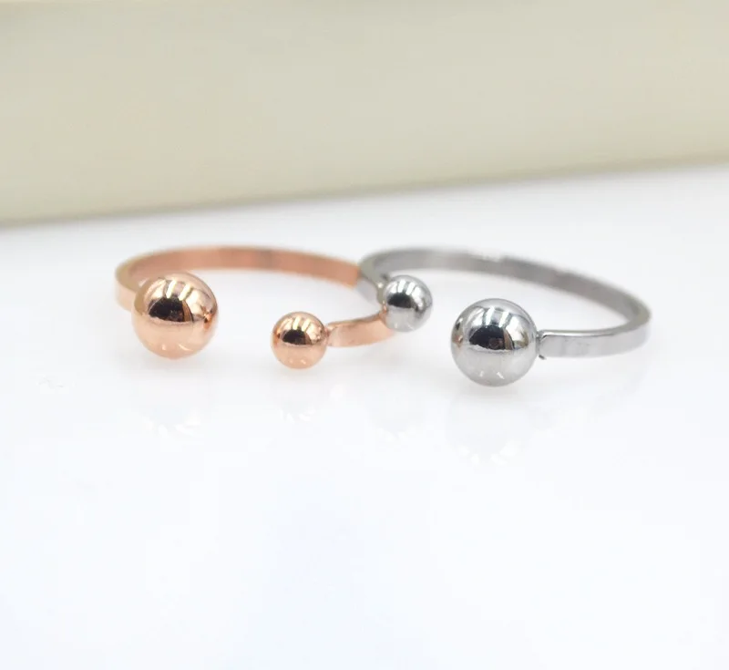 Женское кольцо с двумя шариками YUN RUO розовое золото серебристый цвет подарок для