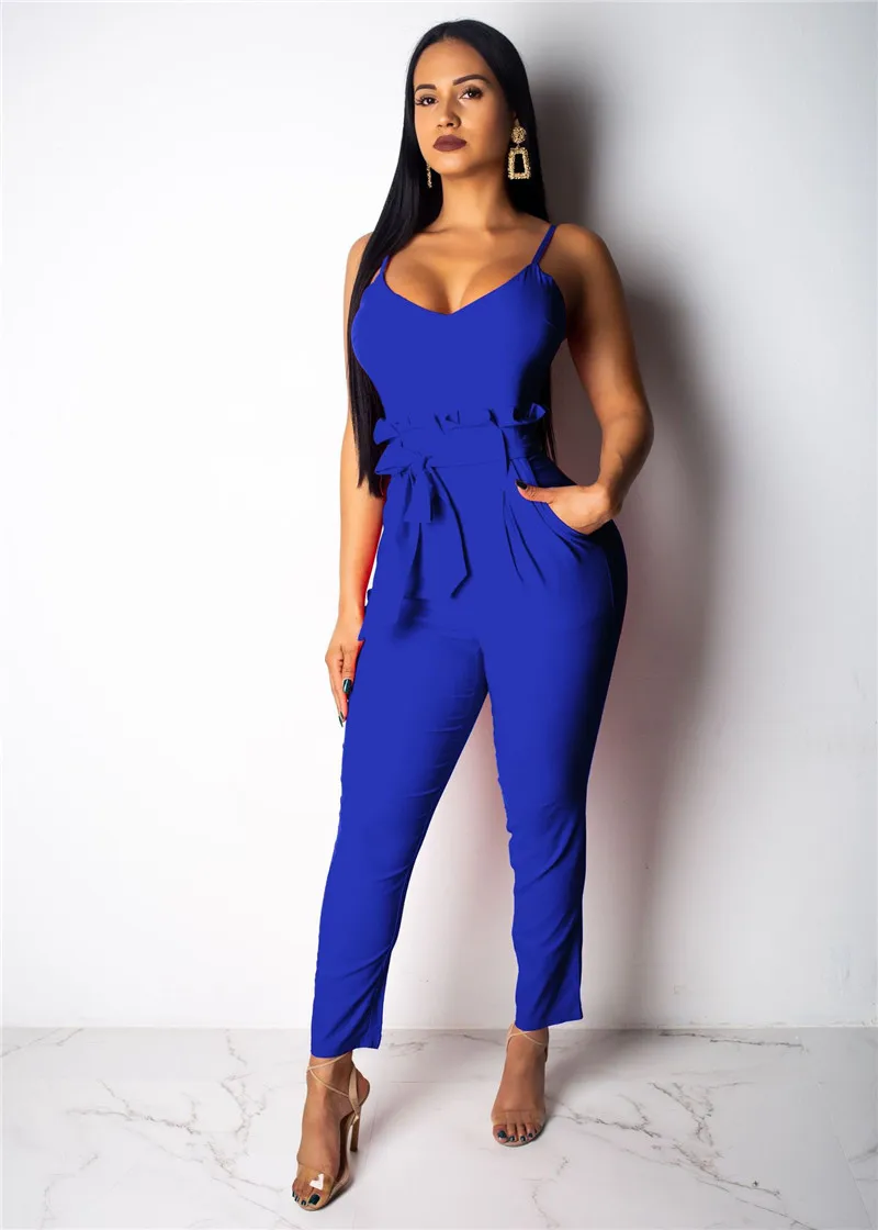 Женский Летний комбинезон на бретелях спагетти без рукавов с V образным вырезом