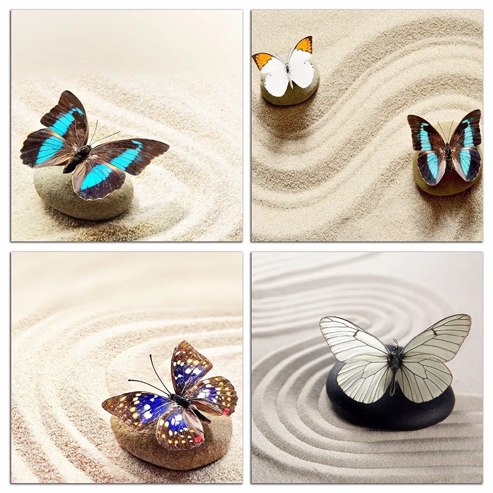 4 Piece Zen Canvas Wall Art Stone and Butterfly Still Life Modern Home Decor Painting | Дом и сад