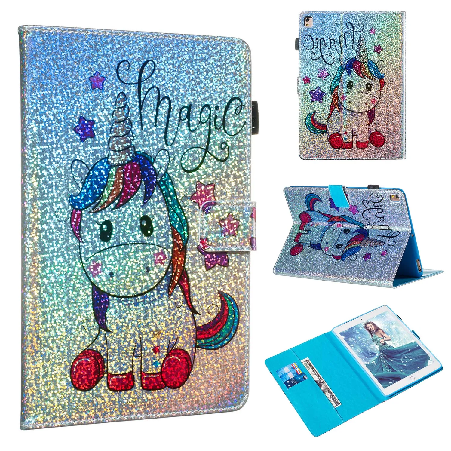 

HYYGEDeal Glitter Girls Bling Wallet ID Card Holder Shockproof tablet case cover for Apple ipad 7 ipad pro 9.7 2016