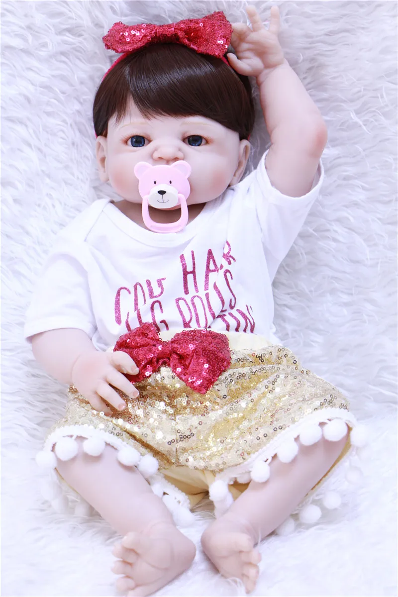 22 &quot55 см полный силикон Reborn Baby Doll Toy Real touch bebe виниловая кукла для тела девушка