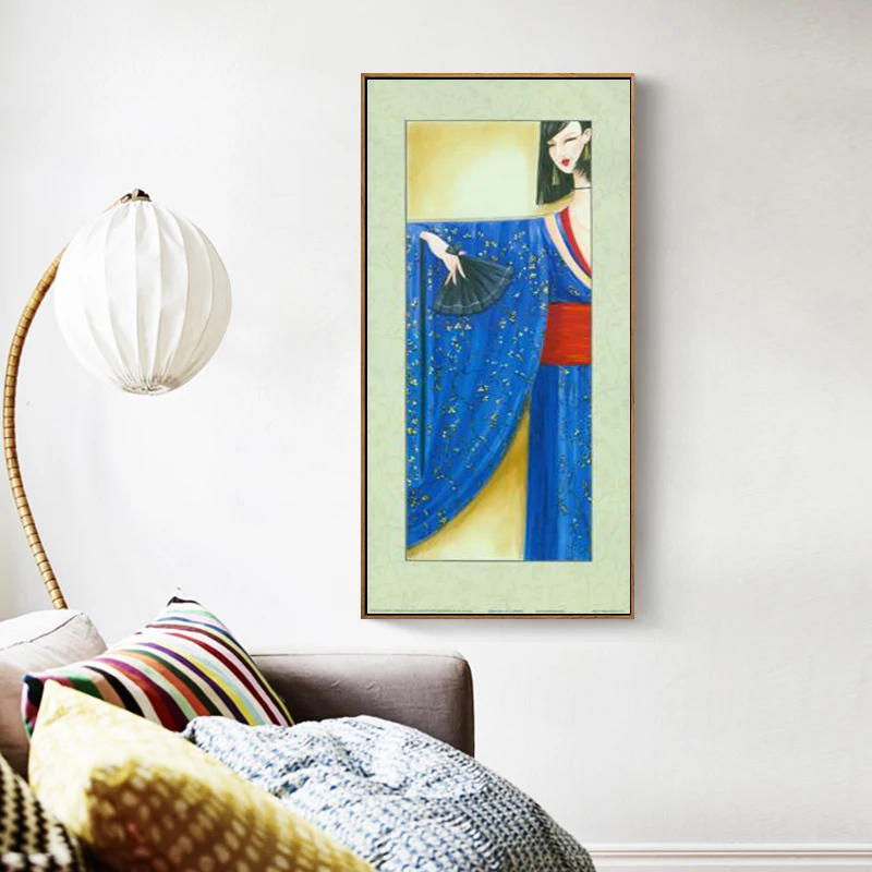 free shipping japan style kimono japanese beauty oil painting canvas prints printed on hotel wall decoration pictures | Дом и сад